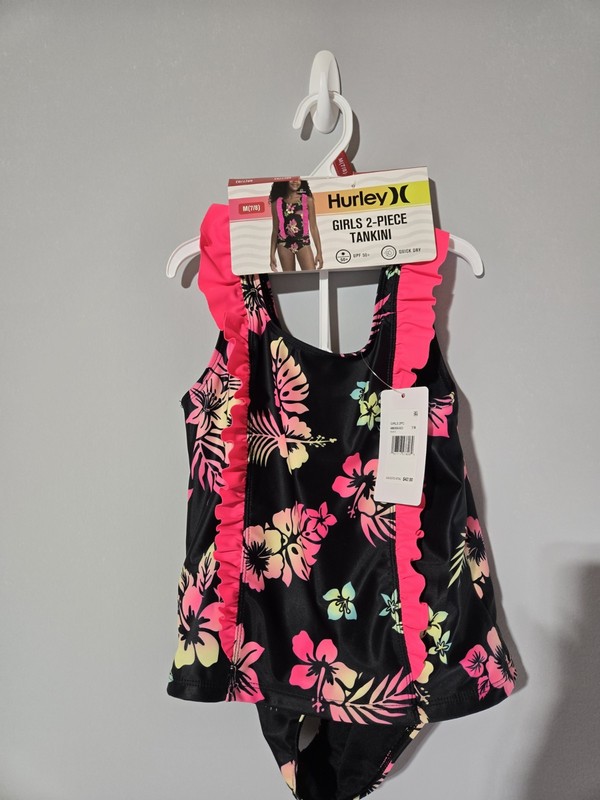 Hurley Girls 2-Piece Fully Lined Ruffle Tankini Swim Set Size: 7/8 NWT