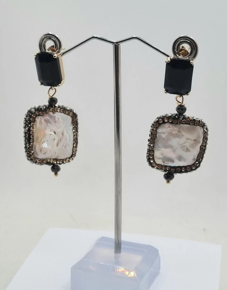 COAI Orecchini Perla da Donna con Perla Nera Naturale, Orecchini a Cerchio Pendenti da Donna in Argento Sterling 925 con Zirconia Cubica