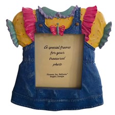 Vintage Denim Overall Dress Picture Frame Flowers Inc Balloons 6x6