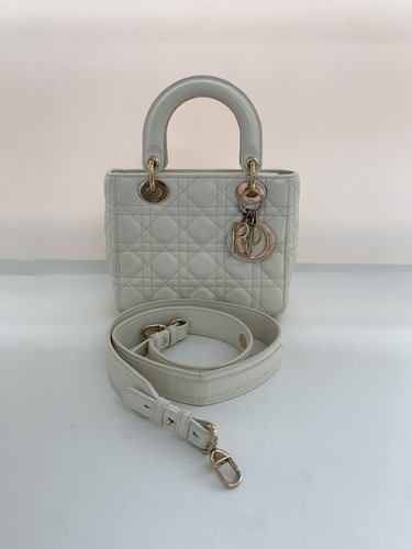 Authentic Dior Lady Dior Small White Leather Cannage Bag Gold Hardware