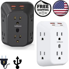 6 Outlet Extender Surge Protector Multi Plug Wall Adapter USB Charger Ports with