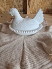 Vintage Indiana Glass White Milk Glass Slotted 7" Hen On A Nest