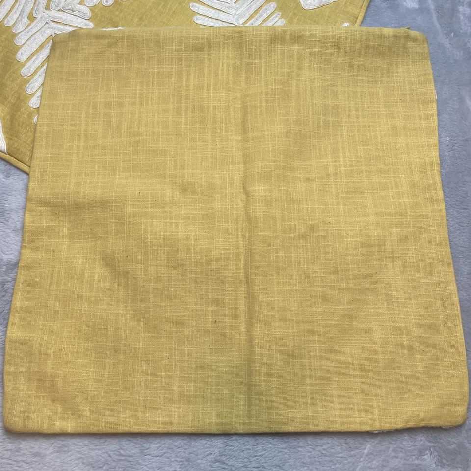 Grandin Road Pillow Covers (2) Square 18"x18" Yellow Ivory Linen Cotton Textured - Image 2 of 4