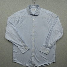 Twillory Dress Shirt Mens 17.5 34/35 Blue White Check Non Iron Tailored Fit