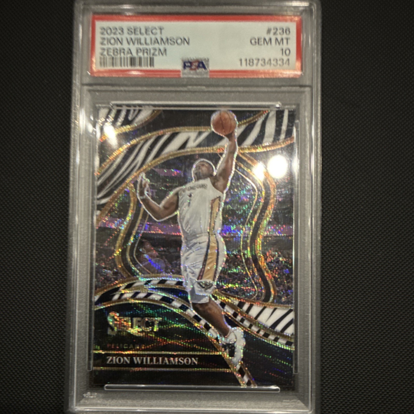 2023-24 Panini Select Courtside Zebra Prizm Zion Williamson #236 PSA 10 Pelicans