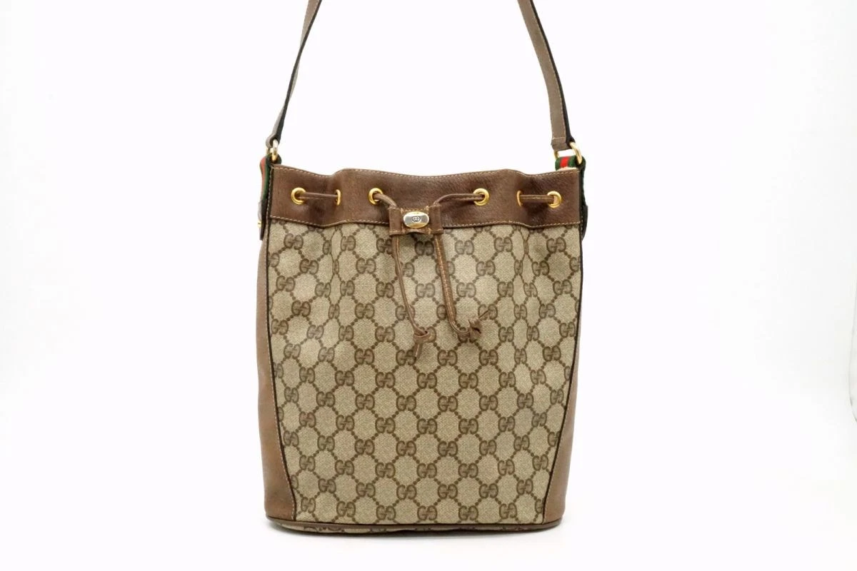 Gucci — Gucci Vintage Sherry Line Shoulder Bag GG Plus PVC Canvas Brown