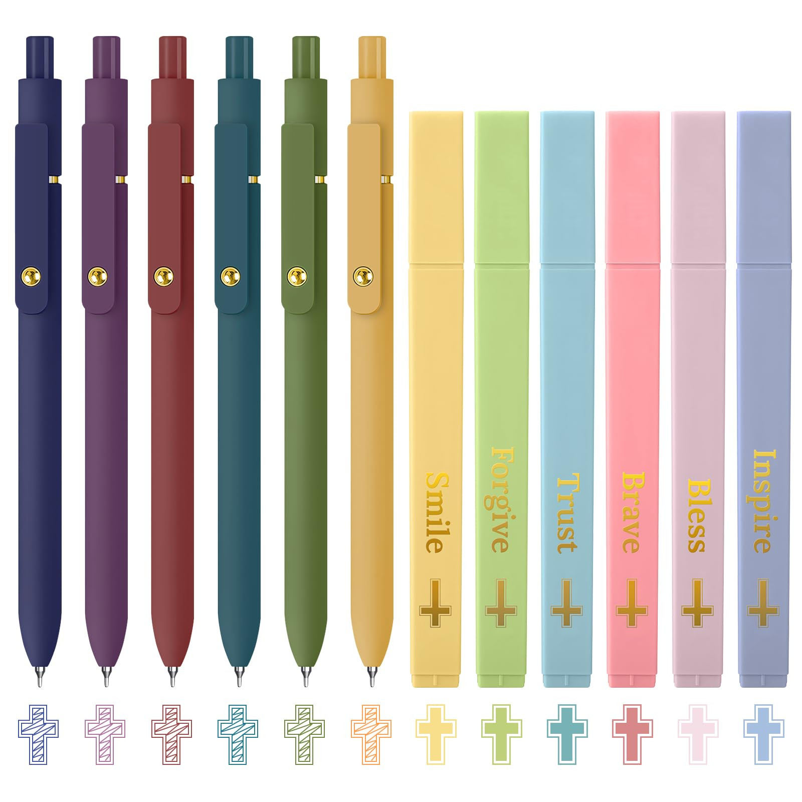 6 Pack Colored Pens and 6 Pack Bible Highlighters Set, Vibrant Aesthetic Past...