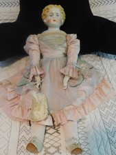 28" ANTIQUE CHINA PORCELAIN SHOULDER PLATE HEAD DOLL CLOTH BODY ORIGINAL CLOTHES