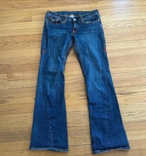 True Religion Women's Low Rise Flare Jeans Contrast stitching Y2k 2000