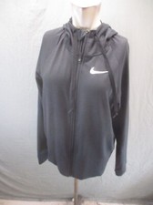 NIKE DRI-FIT Size M Womens Black Full Zip Drawstring Pocket Athletic Jacket 723