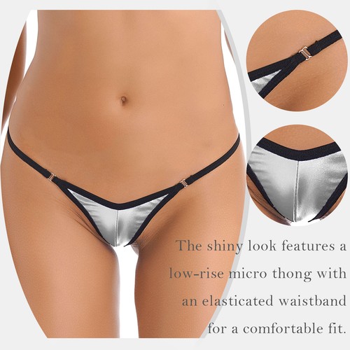 UK Womens Shiny Metallic Bikini Bottoms Low Rise T-back Thongs Underwear Panties - Picture 61 of 85