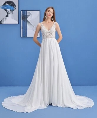 HBH Brautmode Boho Brautkleider tiefer V-Ausschnitt Beinschlitz Brautkleid - Bild 1 von 4