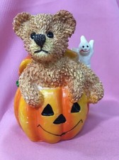 Teddy Bear Ghost Pumpkin Jack-o-Lantern Halloween Figure Figurine