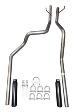 Mandrel Bent Dual Exhaust Tail Pipe Kit Black Tips Fits 03-05 Dodge Ram Hemi