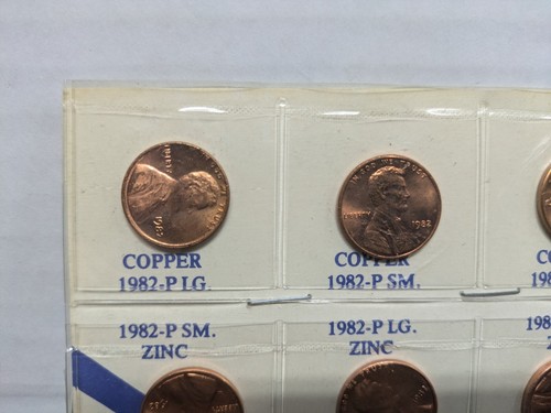 1982 Lincoln Cent 7 Coin Variety Set P & D Large & Small Date Copper & Zinc - Picture 2 of 6