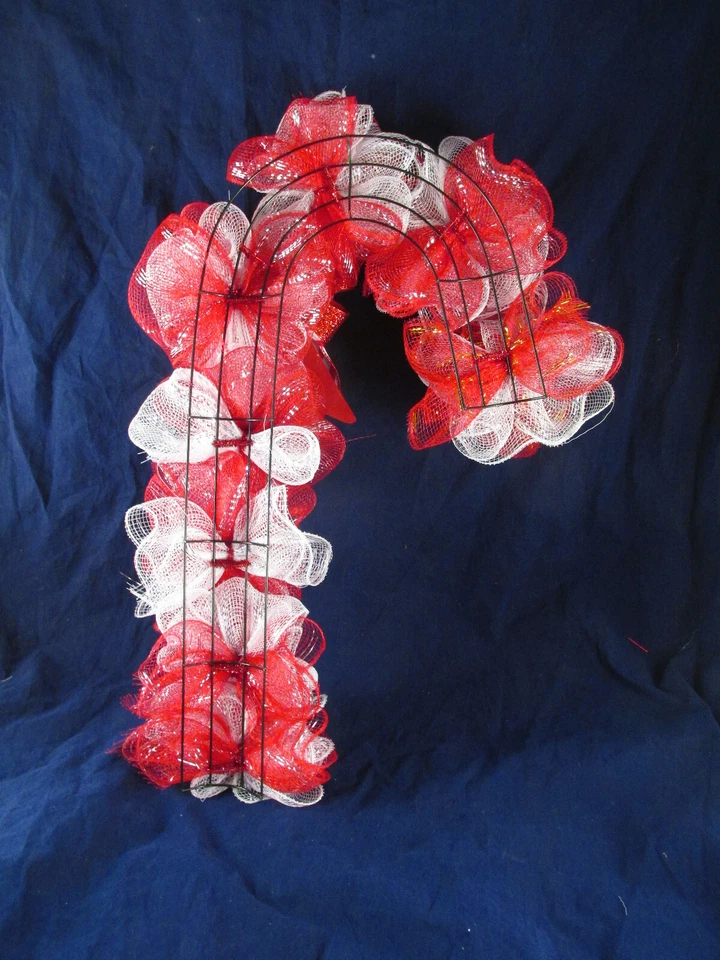 Guirnalda navideña de malla decorativa bastón de caramelo rojo y blanco Foto 3 de 4