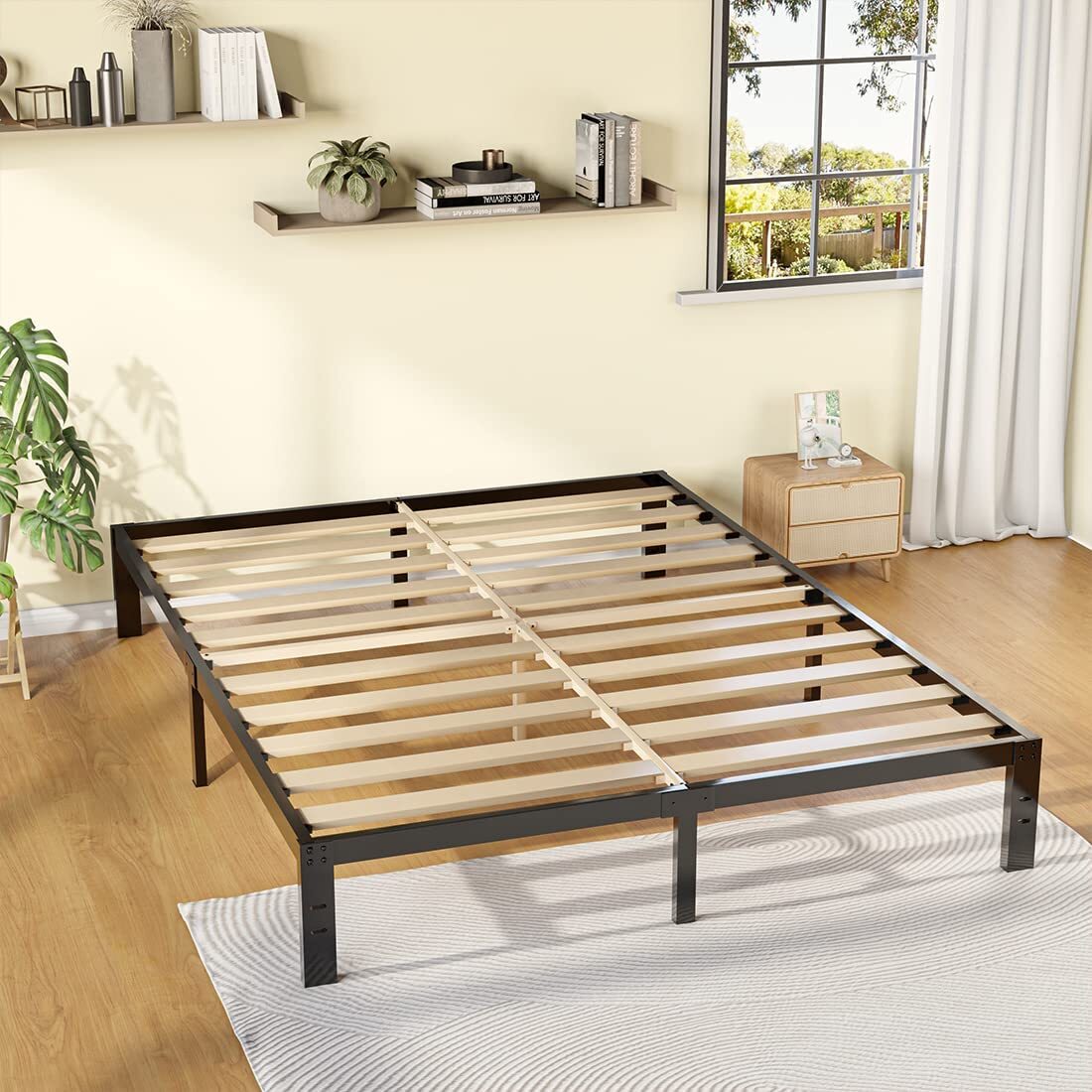 TATAGO Heavy Duty Strong Wood Slat Platform Bed Frame Mattress