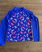 Lands' End Girls LS Rash Guard Swim Top Royal Blue Dot Large 10-12 Lined EUC