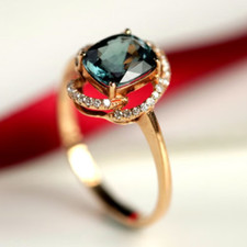 Teal Sapphire Ring 925 Solid Silver Jewelry Engagement Christmas Gift For Her