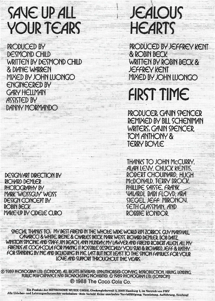 ROBIN BECK - SAVE UP ALL YOUR TEARS - MCD 1989 - FIRST TIME,JEALOUS HEARTS - Bild 2 von 3