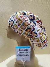 Princesses (blocks) Women's Euro/Chef Surgical Scrub Hat/Cap Handmade