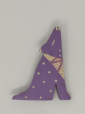 Wooden Hand Painted Unique Crafted Howling Coyote Pin Purple - Free Shipping