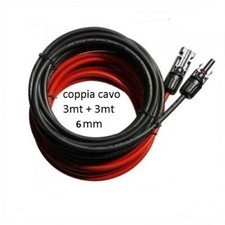 Coppia Cavo Solare 3mt Rosso + 3 mt Nero 6mm  Fotovoltaico Camper Nautica Barca