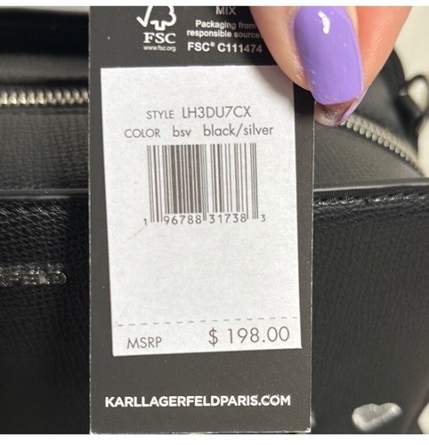 NWT Karl Lagerfeld Paris Maybelle Black & Silver Med. Satchel Handbag Crossbody - Picture 4 of 16