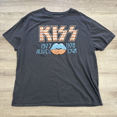 KISS Shirt Alive II 1977 1978 Tour Lips Logo Men s Large Black