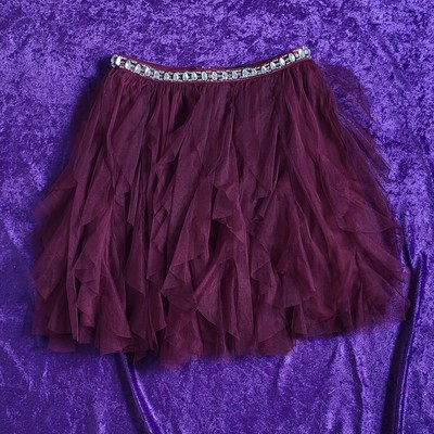 Y2K Tulle Mini Skirt Ruffled Jeweled My Michelle Tutu Fairycore Burgundy Red 7