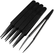 MMOBIEL 5Pcs Anti-static Multifunctional Plastic Precision Tweezers 5x, Black 