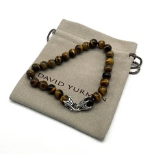 David Yurman Sterling Silver Men's Spiritual Bead Bracelet Tiger Eye