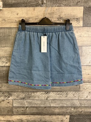 Olivia Rubin Mädchen Jeansrock 12-13 Jahre blau Regenbogen Stickerei Tasche