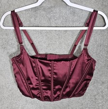 Auden Intimates Satin Lingerie Corset Top Bra Womens Size Large Burgundy Wine