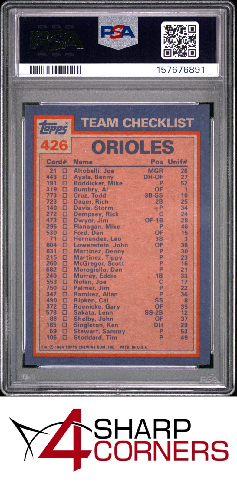 1984 TOPPS #426 CAL RIPKEN JR. ORIOLES HOF PSA 9 view 2