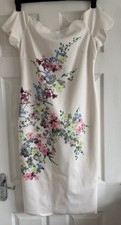 Image of TED BAKER TRIXIIY Ivory/Floral Bardot Midi Dress, Size: 4 (14), NEW WITH TAGS