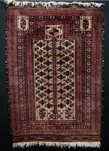 Antique hand-knotted Balouch rug – 157 × 94 cm (5.2 × 3.1 ft) circa 1900. Camel