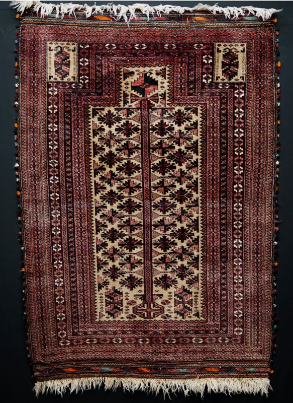 Antique hand-knotted Balouch rug – 157 × 94 cm (5.2 × 3.1 ft) circa 1900. Camel