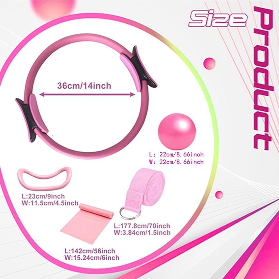 5 Stück Pilates Ring Set mit Yoga Ball, Yoga Gurt und Fitnessbänder, Pilates Essentials Kit für Frauen, Pilates Set für Zuhause, Geeignet Fitnessgerät für Heimtraining und Studio-Workout (Lila
