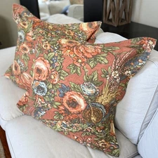 2 Pottery Barn 26" EURO Pillow Shams Palampore Jacobean CLAY Floral Linen Blend