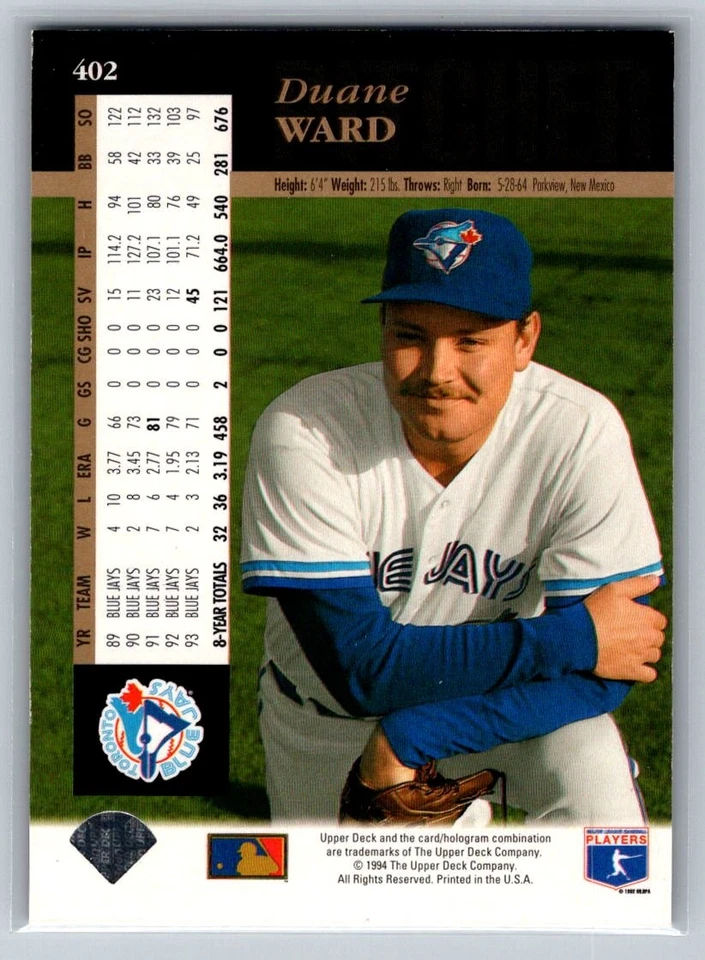 1994 Upper Deck #402 Duane Ward Electric Diamond - Image 2 of 2