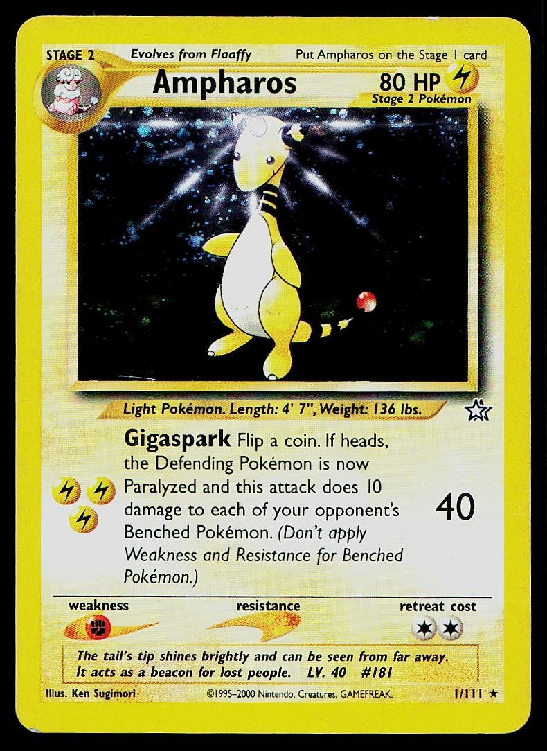 Pokemon Card Neo Genesis Ampharos 1/111 Unlimited Holo Rare