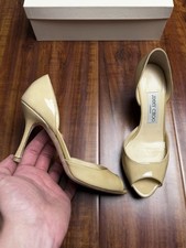 Jimmy Choo D'Orsay Nude Beige Leather Peep Toe Pump Womens Heels - 35JC 5US