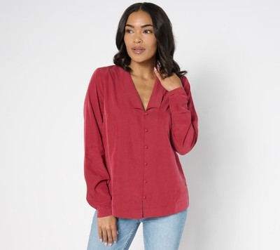 Me by Jennie Garth Women's Top Sz XL Emerson Drapey Blouse Notched Red A669445