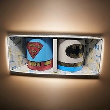 New DC Comics Superman Batman Glitter Ceramic Mug Set Coffee Cup 14oz