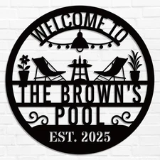Personalized Patio Signs, Custom Pool Signs for Outdoor, Poolside Sign