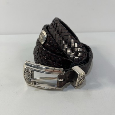 Vintage Brighton Belt Braided Brown Leather Silver Concho  display picture 1