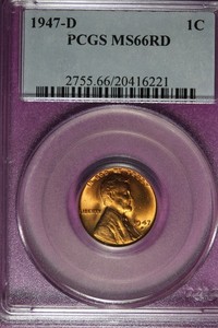 1947 D PCGS  1C MS66RD LINCOLN WHEAT CENT #B51648