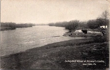 Schuylkill River at Brower's Locks, Oaks PA Schuylkill Canal c1910s Postcard W30