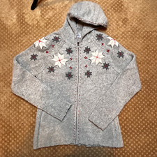 Eddie Bauer Collectibles Holiday 2008 Snowflake Hooded Cardigan Sweater Wool M